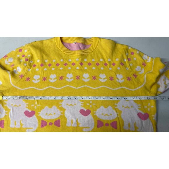 Chanteii Kitten Sweater Kawaii Sweater yellow Sz S Cotton Cozycore Cat Lover - Picture 4 of 9